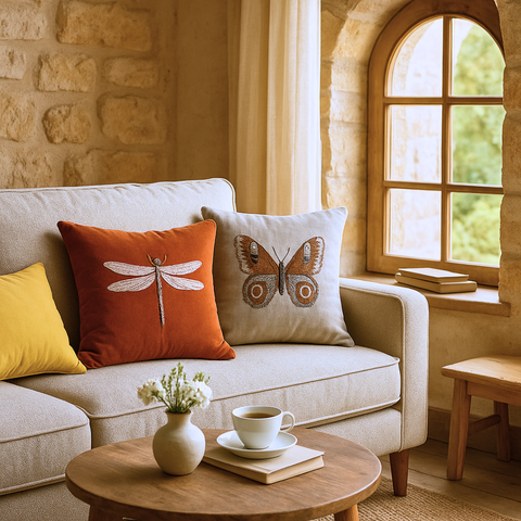 Aerion Nakışlı Kadife Kırlent Kılıfı 45x45 cm Amber