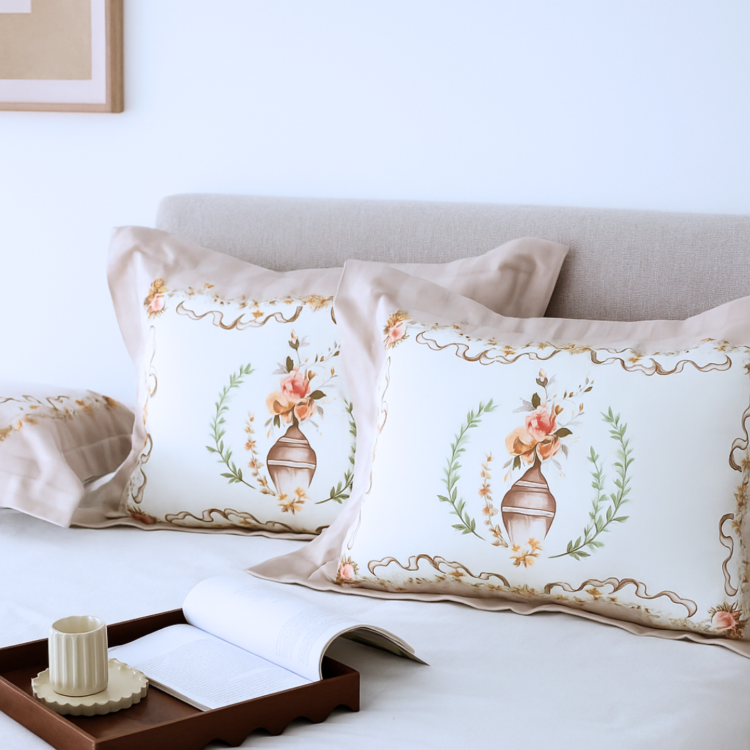 Serenity %100 Pamuk Saten 2’li Volanlı Yastık Kılıfı 50x70 cm Pudra