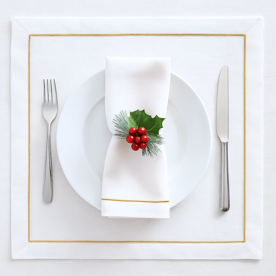 Nakış Bordürlü Dokuma Keten Peçete Gold (2'li Set)