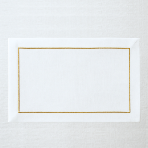 Nakış Bordürlü Dokuma Keten Amerikan Servisi 30x50 cm Gold (2'li Set)