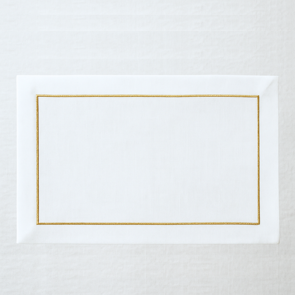 Nakış Bordürlü Dokuma Keten Amerikan Servisi 30x50 cm Gold (2'li Set)