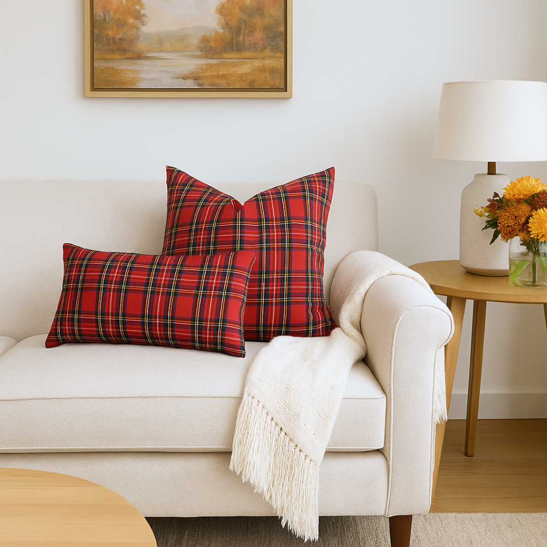 Tartan Kırlent Kılıfı Kırmızı