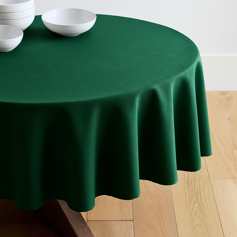 Genoa Dokuma Keten Leke Tutmaz Yuvarlak Masa Örtüsü Çam Yeşili