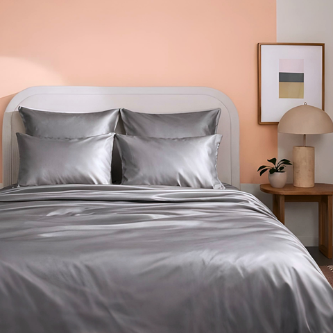 Clara Premium Saten Çift Kişilik Nevresim Takımı 200x220 cm Metalik Füme