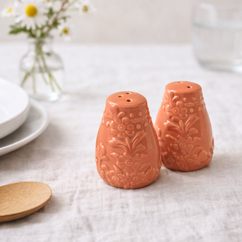 Vintage Seramik Tuzluk ve Biberlik Somon