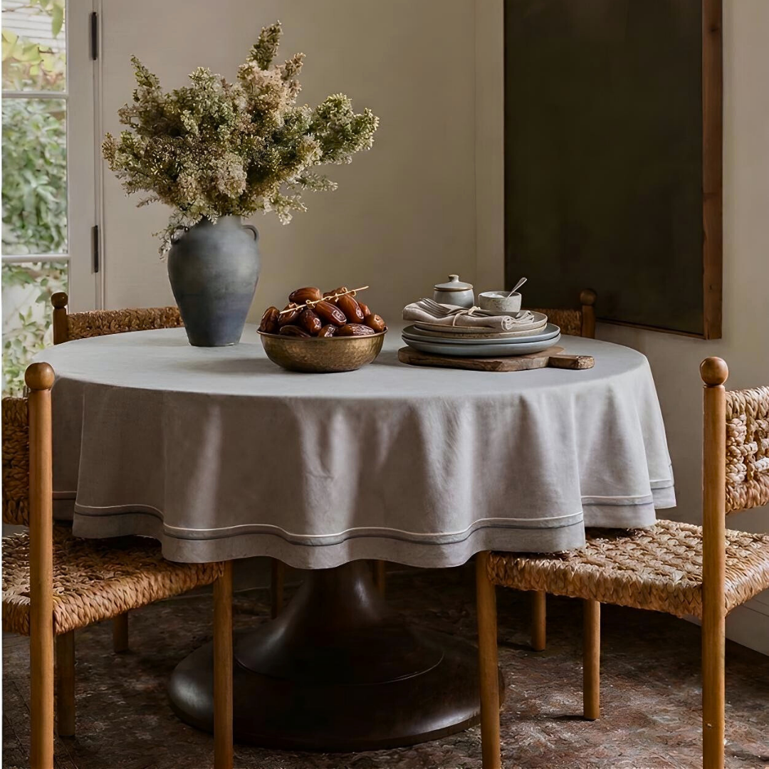 2 Sıra Piko Kenar Leke Tutmaz Keten Masa Örtüsü Taş