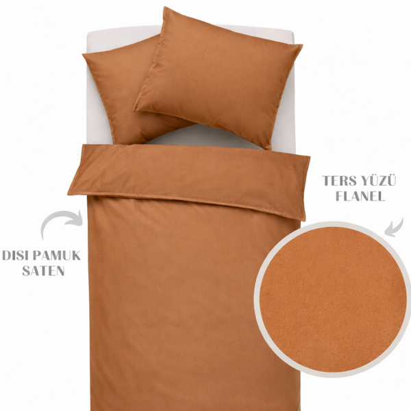 Mary Flanel Saten Çift Kişilik Nevresim Seti 200x220 cm Taba