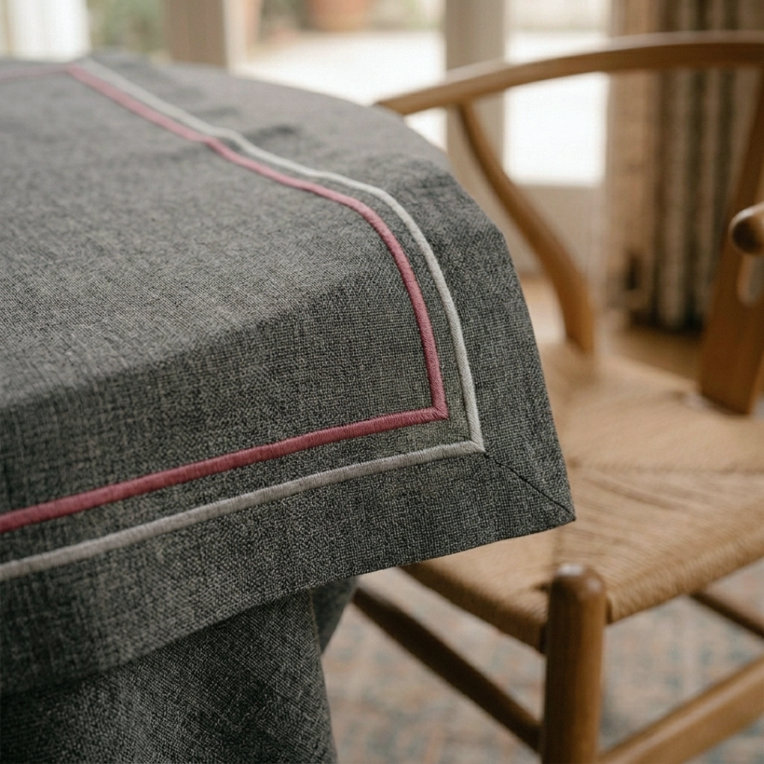 2 Sıra Piko Kenar Leke Tutmaz Keten Runner Granit Füme