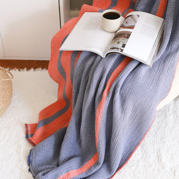 Antibes %100 Pamuk Çok Amaçlı Örtü  240x250 cm Indigo