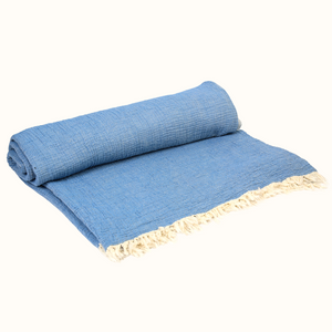 Navigli Çift Kişilik 4 Kat Müslin Yatak Örtüsü/Pike Seti 240x260 cm Mavi