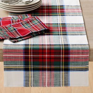Tartan Ekose Runner 50x150 cm Beyaz