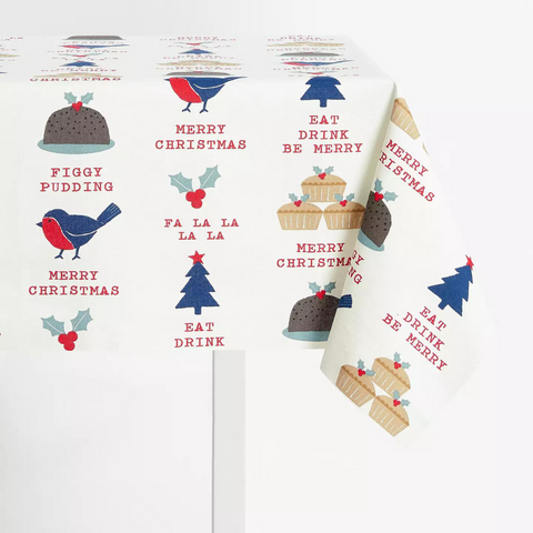 Merry Dokuma Keten Masa Örtüsü Beyaz