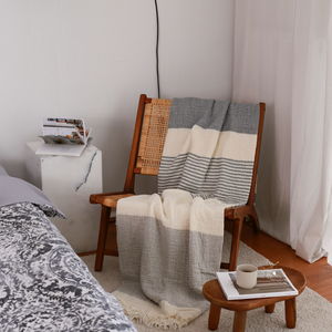 Antibes Çift Kişilik 4 Kat Müslin Yatak Örtüsü/Pike 240x280 cm Stripe Krem