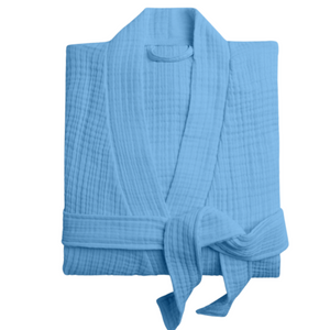 Navigli Müslin Pamuk Unisex Bornoz-Sabahlık Mavi