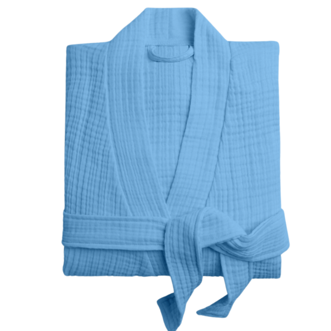 Navigli Müslin Pamuk Unisex Bornoz-Sabahlık Mavi