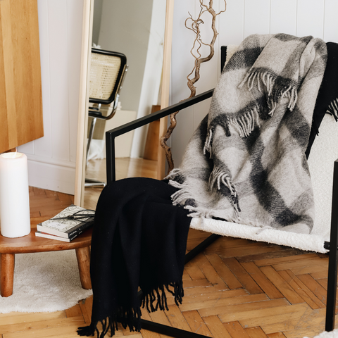 Woolmark Tek Kişilik Saf Yün Battaniye Siyah