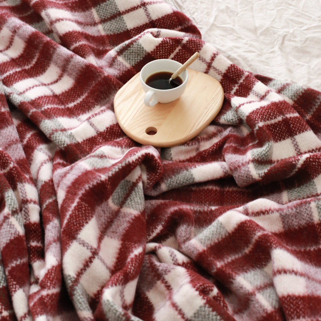 Woolmark Çift Kişilik Saf Yün Battaniye Bordo