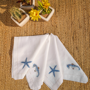 Marine Nakışlı Keten Peçete Seti (4'lü Paket)