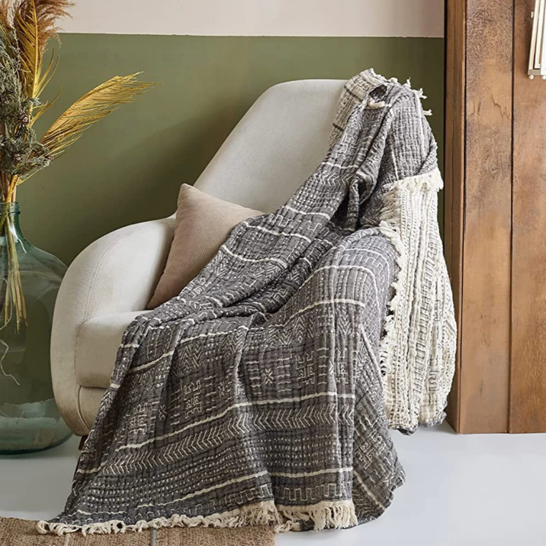 Toscana Müslin Pamuk Throw Örtü 140x180 cm Füme