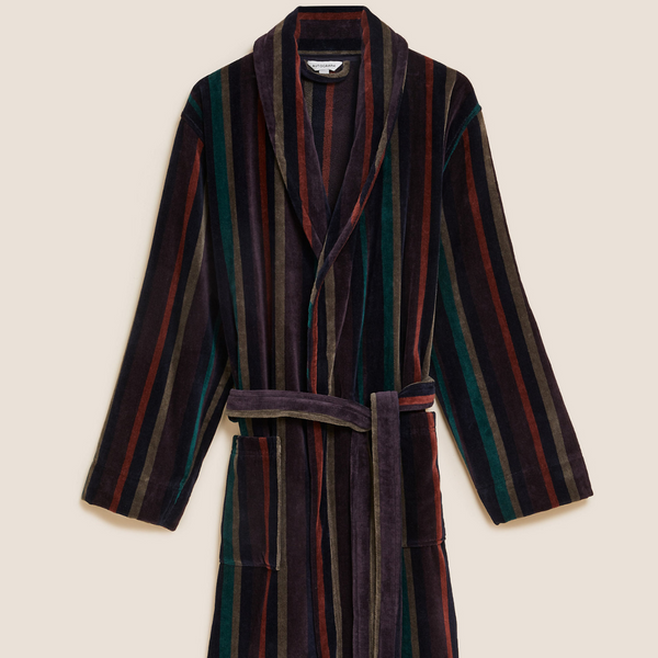 Stripe Premium %100 Pamuk Erkek Bornoz Antrasit