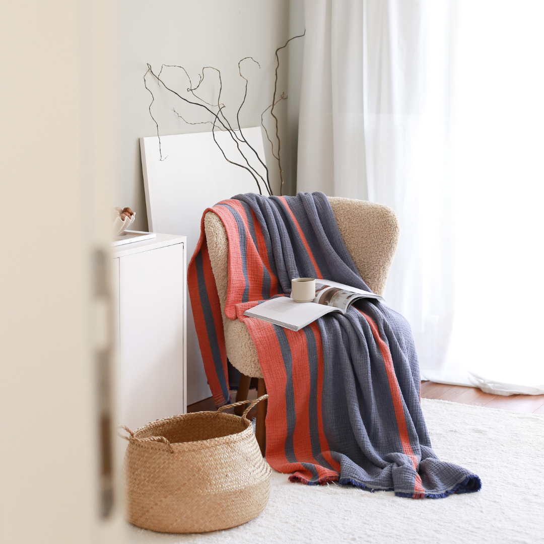 Antibes %100 Pamuk Çok Amaçlı Örtü  240x250 cm Indigo