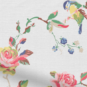 Birds & Roses Pamuk Masa Örtüsü Beyaz
