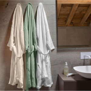 Navigli Müslin Pamuk Unisex Bornoz-Sabahlık Beyaz