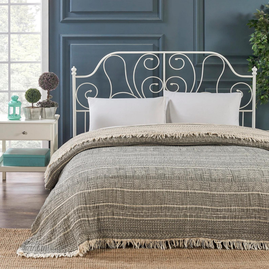 Toscana Çift Kişilik 4 Kat Müslin Yatak Örtüsü 240x260 cm Füme