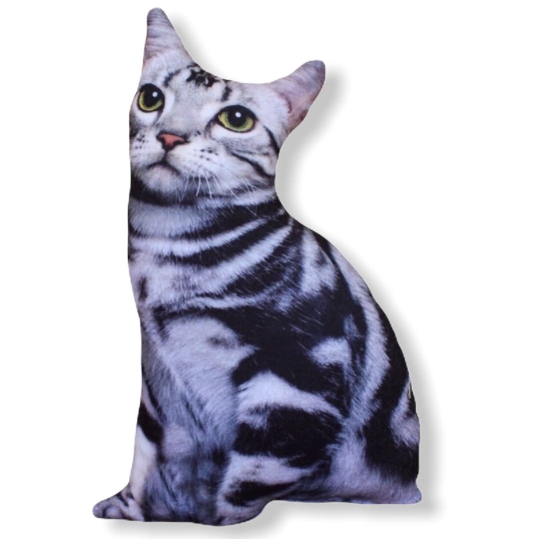 Ela 3D Kedi Yastık Gri