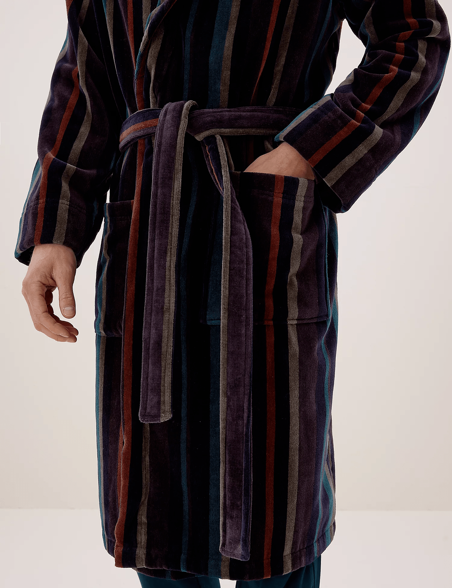 Stripe Premium %100 Pamuk Erkek Bornoz Antrasit