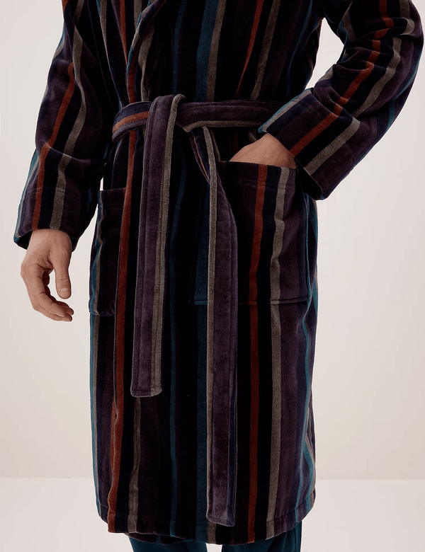 Stripe Premium %100 Pamuk Erkek Bornoz Antrasit