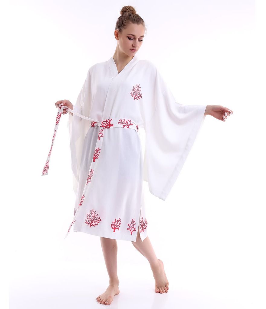 Coral Tasarım Pamuk Kimono Beyaz