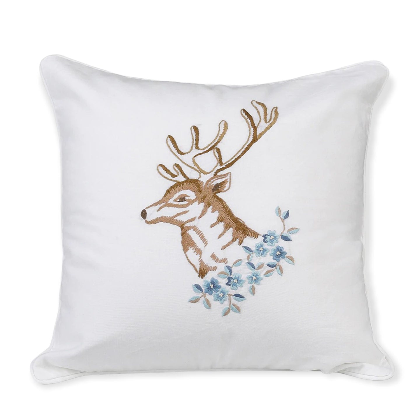 Deer Nakışlı Keten Kırlent Kılıfı