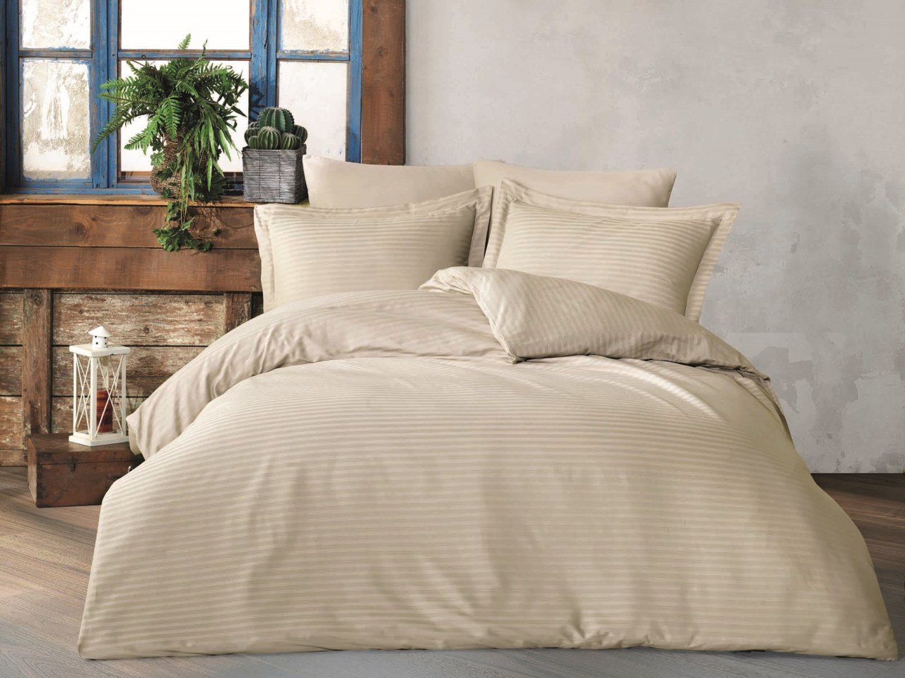 Como Deluxe Pamuk Saten King Size Çift Kişilik Nevresim Takımı Bej