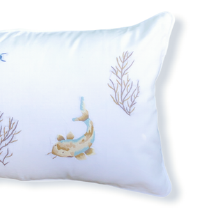 Marbella Balık Nakışlı Keten Kırlent Kılıfı 30x50 cm Mavi