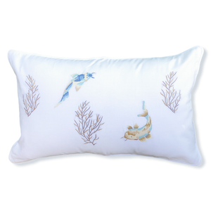 Marbella Balık Nakışlı Keten Kırlent Kılıfı 30x50 cm Mavi