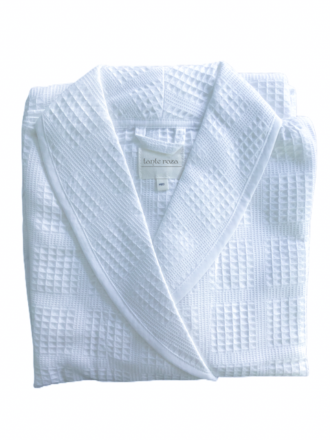 Gofre Dokuma %100 Pamuk Unisex Bornoz Beyaz
