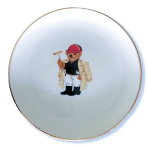 Golf Oyunculu Teddy Bear 21 cm Porselen Tabak Beyaz