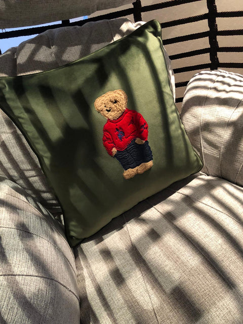 Teddy Bear Nakışlı Kırlent Yeşil