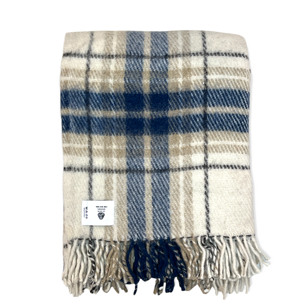 Woolmark Tartan Tek Kişilik Saf Yün Battaniye Lacivert