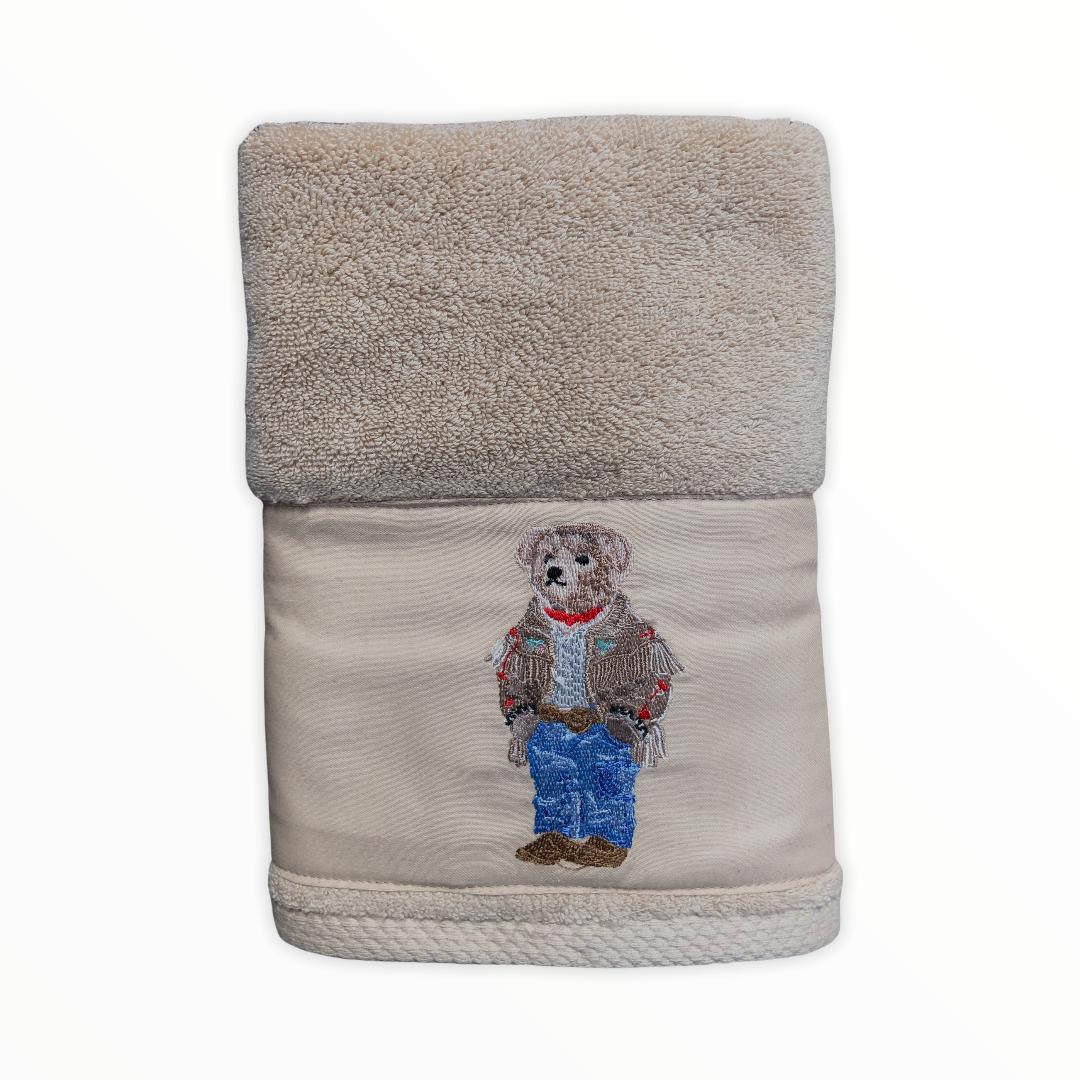 El Nakışı Teddy Bear Organik Pamuk Havlu Bej