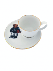 Basketbol Oyunculu Teddy Bear Porselen Kahve Fincanı Beyaz