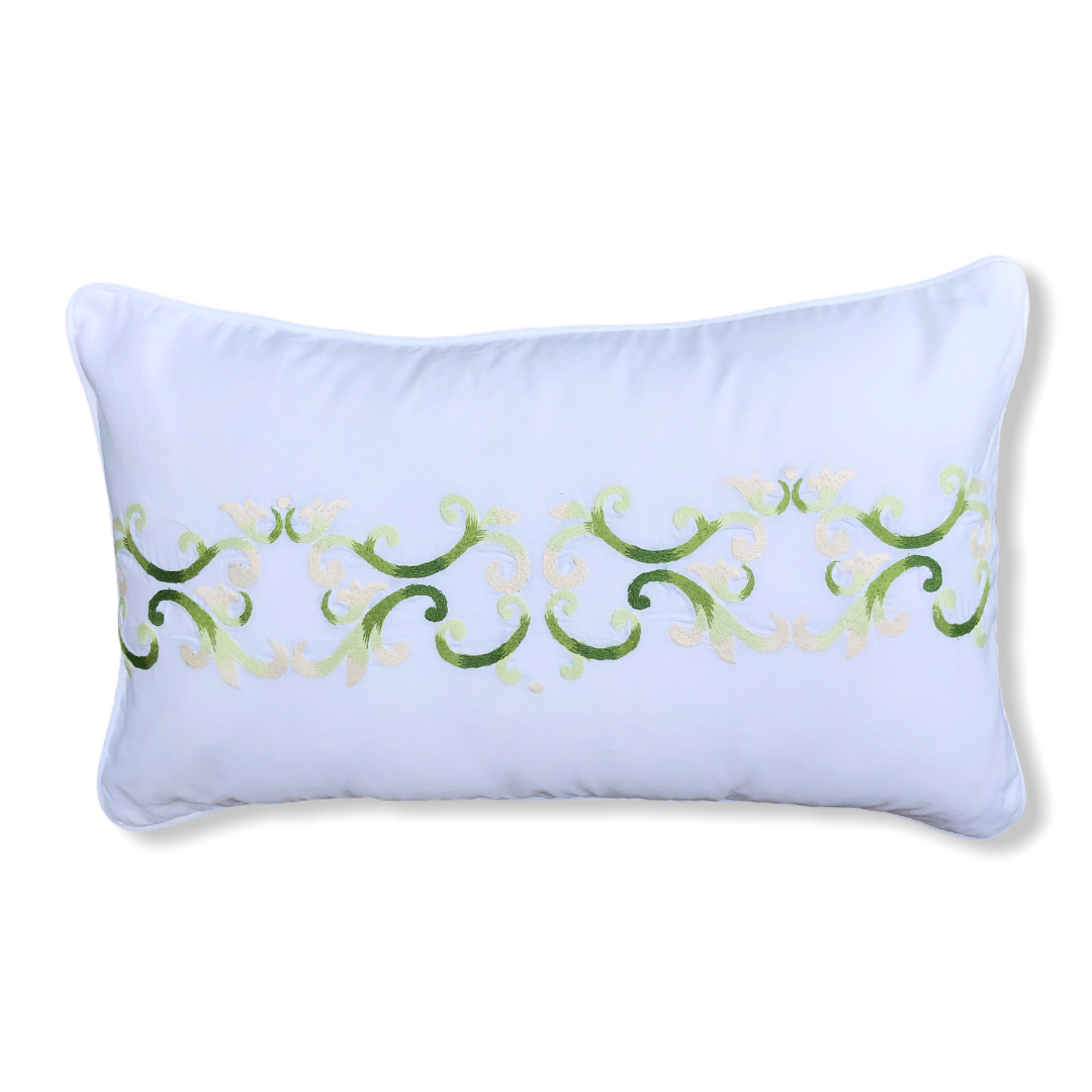 Marbella Nakışlı Keten 30x50 cm Kırlent Kılıfı Yeşil