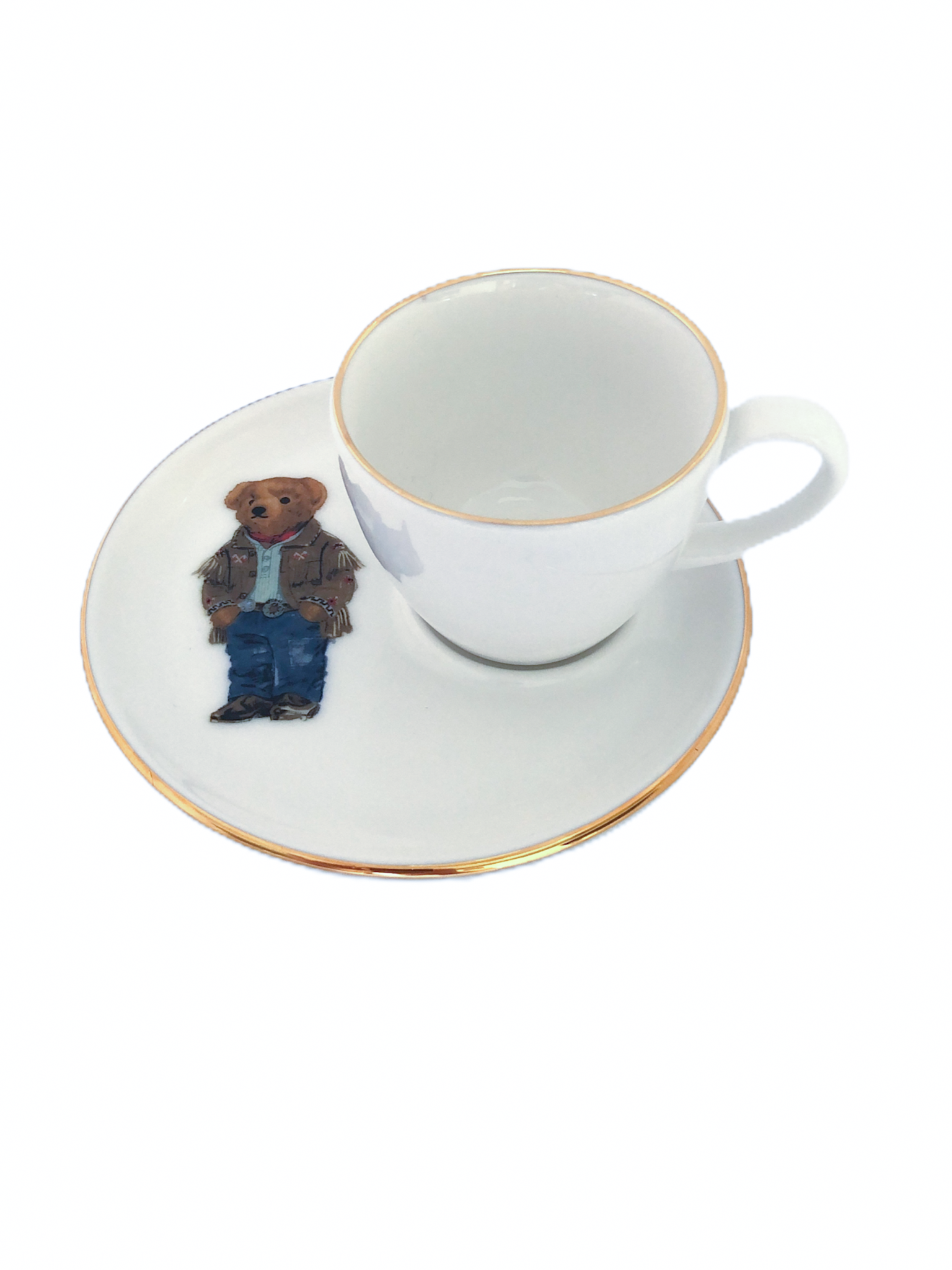 Püsküllü Teddy Bear Porselen Kahve Fincanı Beyaz