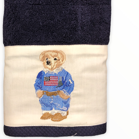 El Nakışı Teddy Bear Organik Pamuk Havlu Lacivert