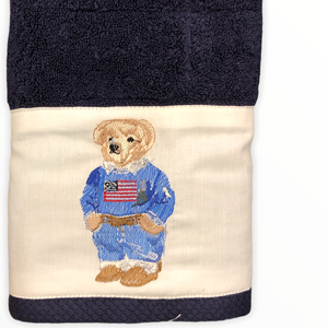 El Nakışı Teddy Bear Organik Pamuk Havlu Lacivert