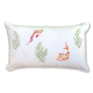 Marbella Balık Nakışlı Keten Kırlent Kılıfı 30x50 cm Yeşil