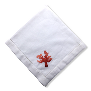 Coral Nakışlı Keten Peçete Seti  (4'lü Paket)