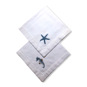 Marine Nakışlı Keten Peçete Seti (4'lü Paket)
