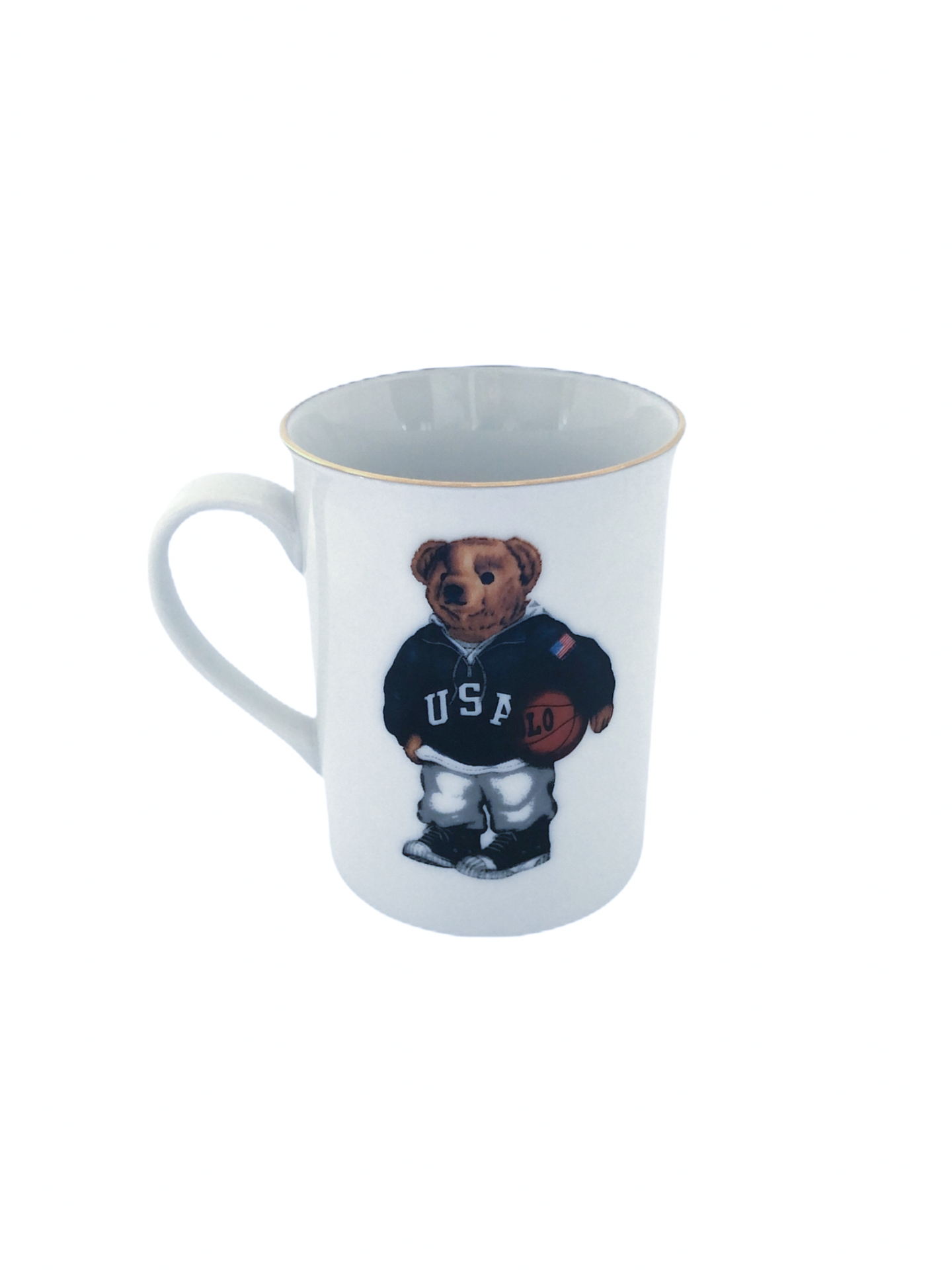 Basketbol Oyunculu Teddy Bear Porselen Kupa Beyaz